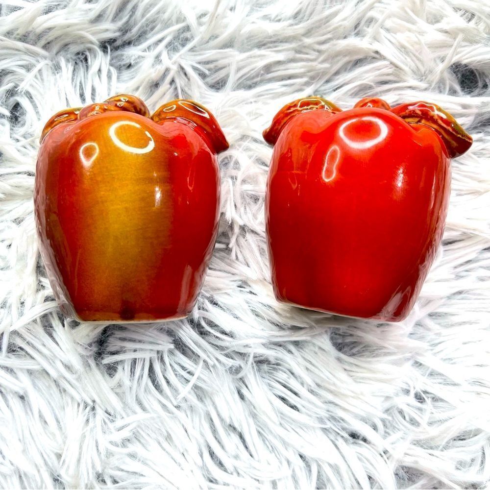 Vintage Red Apple Glazed Ceramic Salt and Pepper Shakers, 2-Piece Matching Set